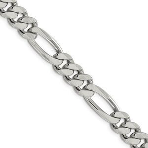 Men's 9mm, Sterling Silver, Solid Figaro Chain Necklace, 22 Inch